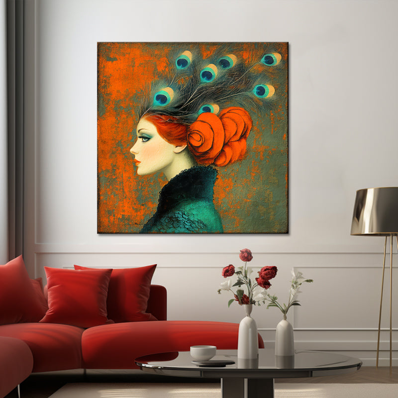 Frau mit Pfauenfedern Kunst