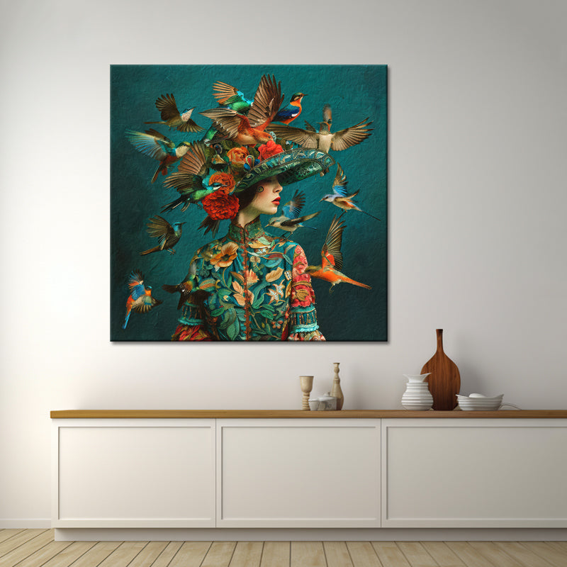 Kunst Frau mit Vögeln