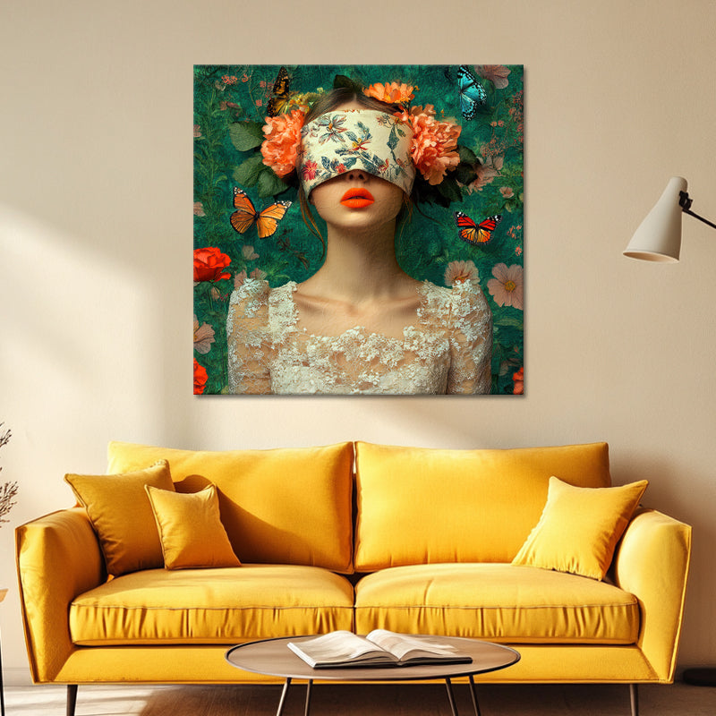 Frau mit Blumen über den Augen
