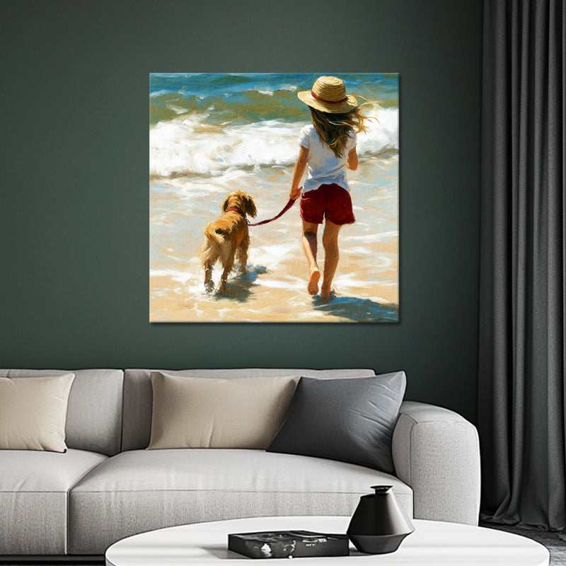 Mädchen mit Hund am Strand