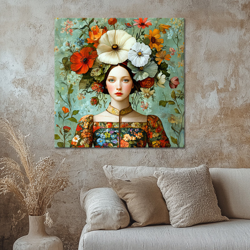 Frau mit Vintage-Blumen