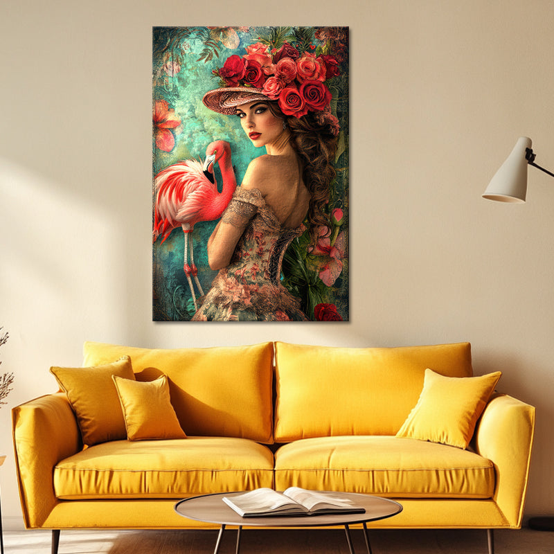 Schöne Frau mit Flamingo III