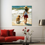Mädchen mit Hund am Strand