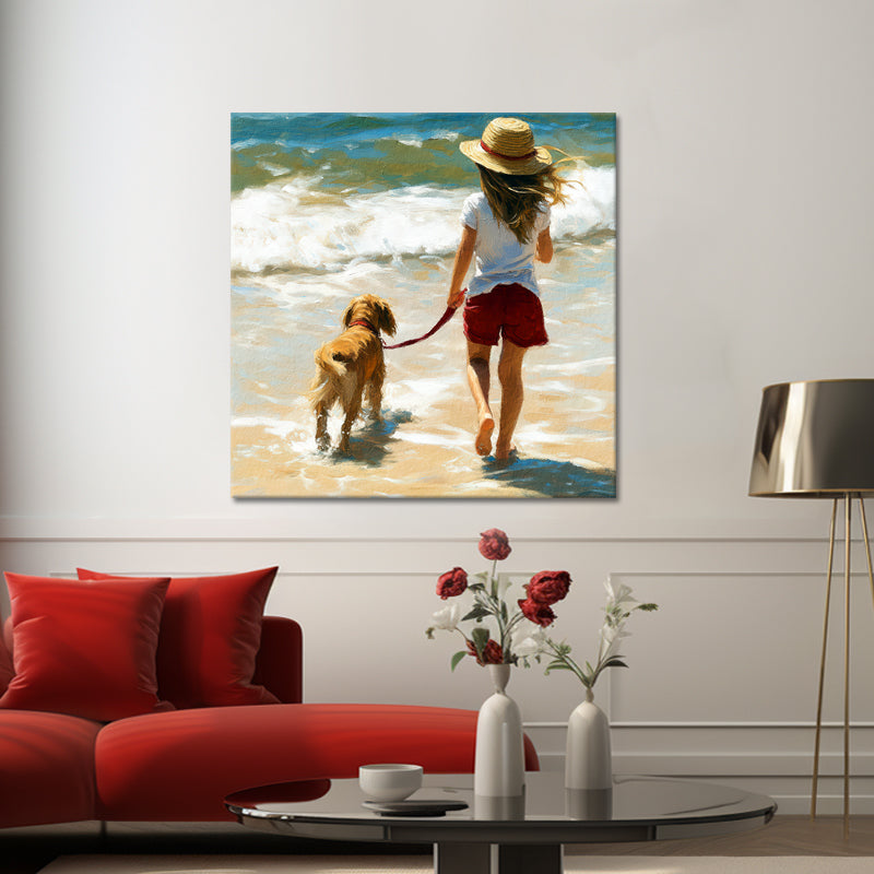 Mädchen mit Hund am Strand