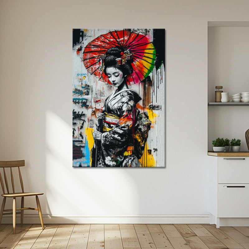 Graffiti asiatische Frau im Kimono
