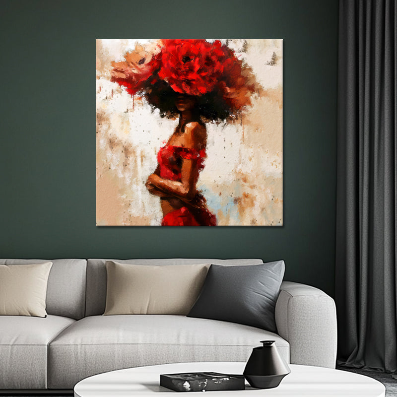 Frau mit roten Blumen