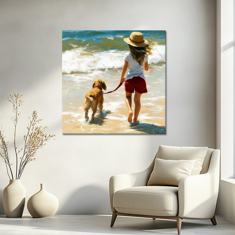 Mädchen mit Hund am Strand