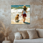 Mädchen mit Hund am Strand