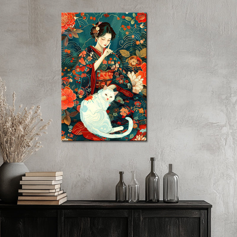 Frau mit Katze Kunst