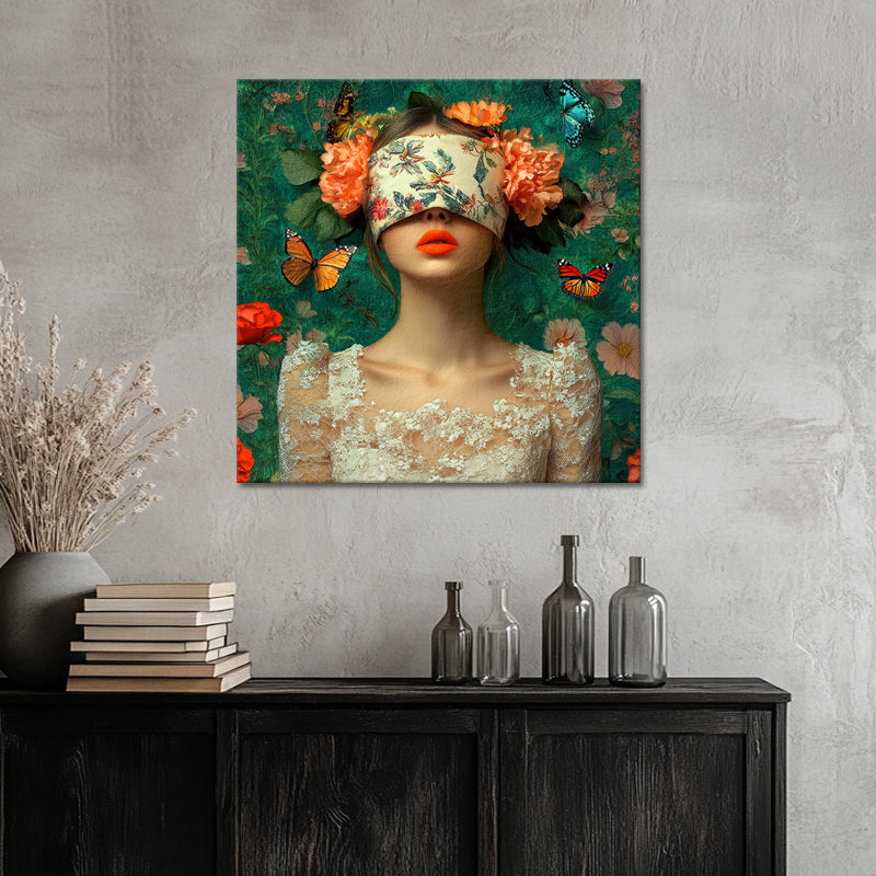 Frau mit Blumen über den Augen