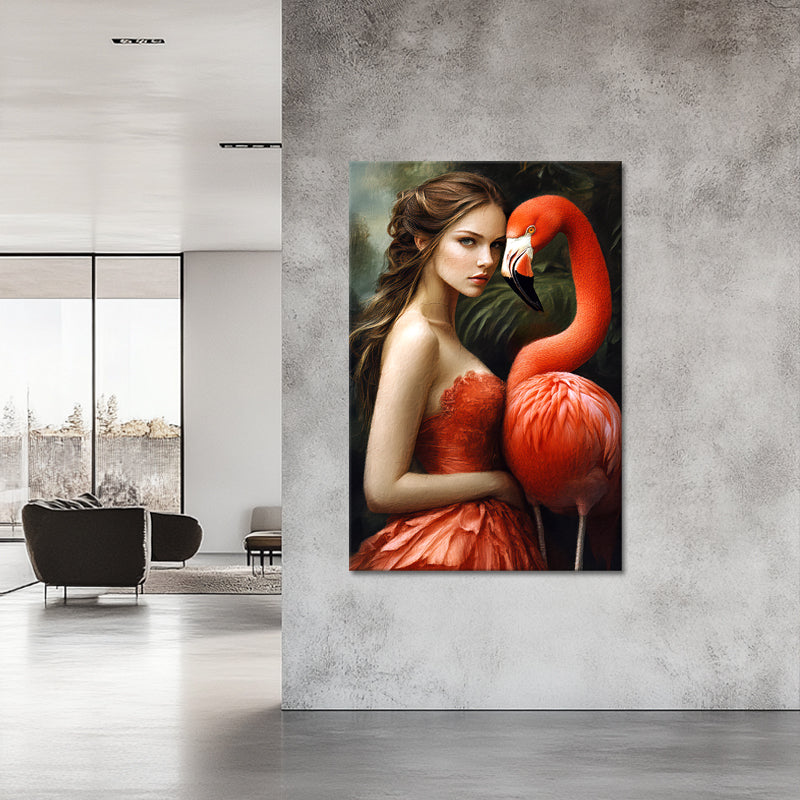 Frau mit Flamingo