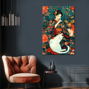 Frau mit Katze Kunst