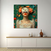 Frau mit Blumen über den Augen