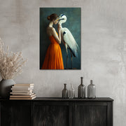 Frau mit Reiher Kunst