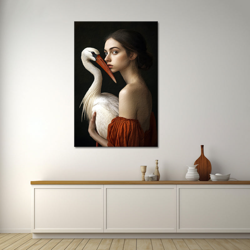 Gemälde Frau mit Storch
