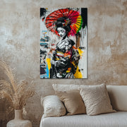 Graffiti asiatische Frau im Kimono