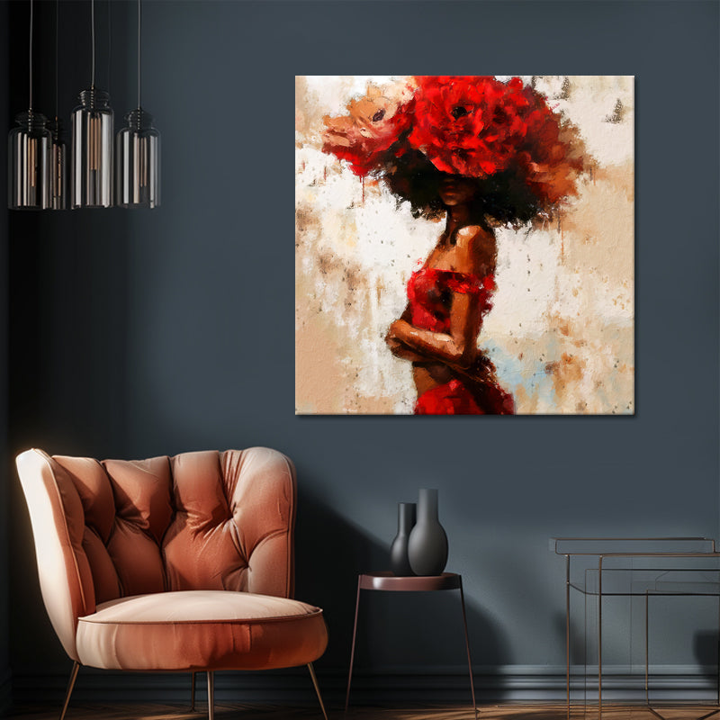 Frau mit roten Blumen