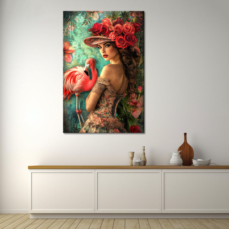 Schöne Frau mit Flamingo III