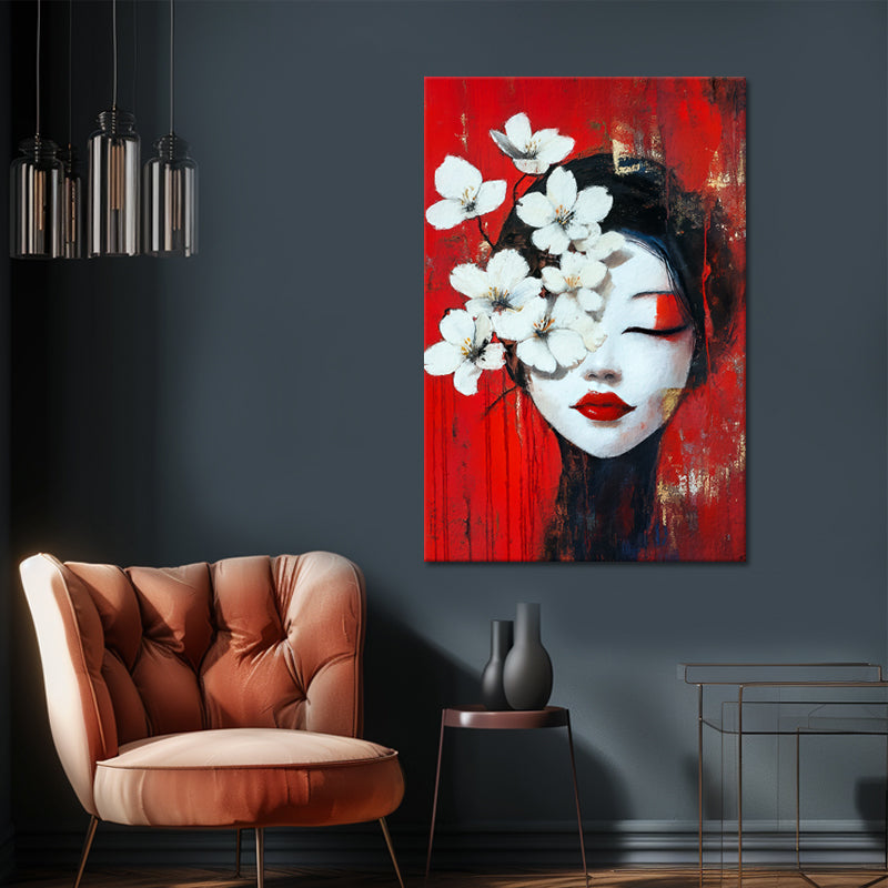 Japanische Geisha mit Blumen