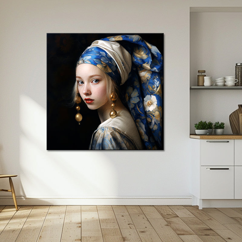 Frau im Schal mit Delfter Blau