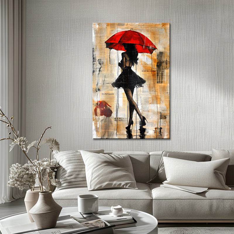 Frau mit rotem Regenschirm II