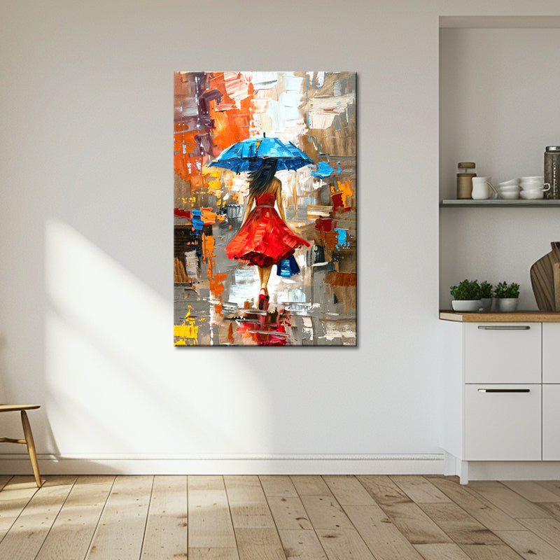 Gemälde Frau mit Regenschirm