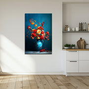 Blumen in türkisfarbener Vase