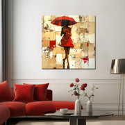 Frau mit rotem Regenschirm