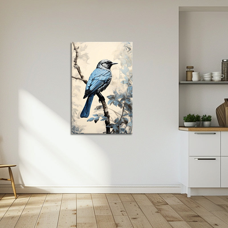 Blauer Vogel auf einem Ast