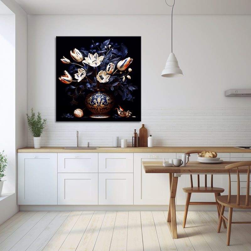Blumen im Delfter-Blau-Stil