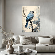 Blauer Vogel auf einem Ast