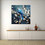 Vogel auf Ast mit Blumen