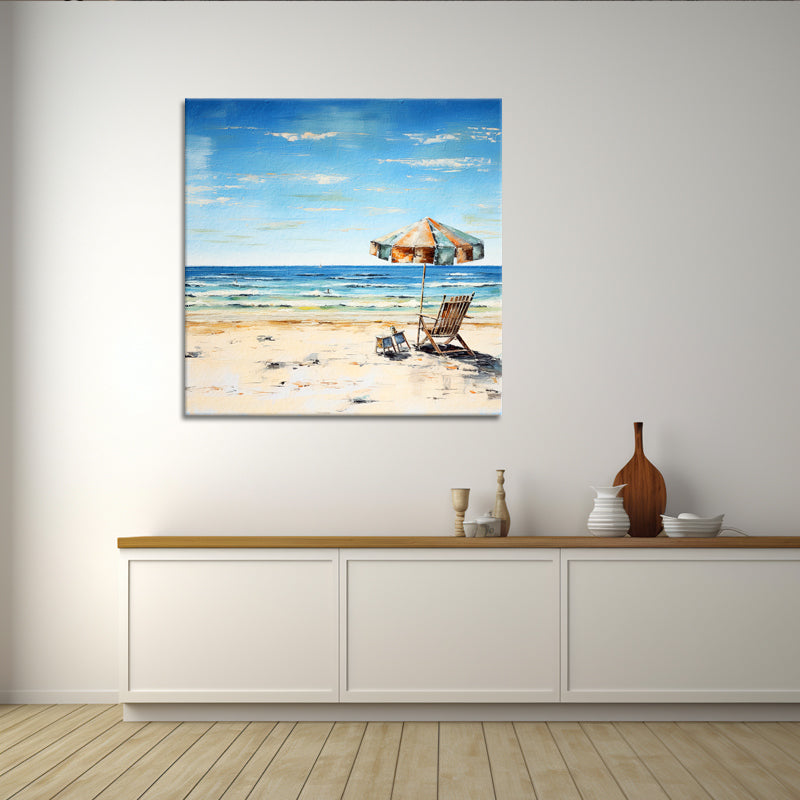 Strandkorb und Sonnenschirm