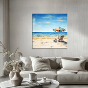 Strandkorb und Sonnenschirm