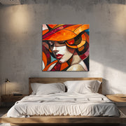 Frau mit orangefarbenem Hut