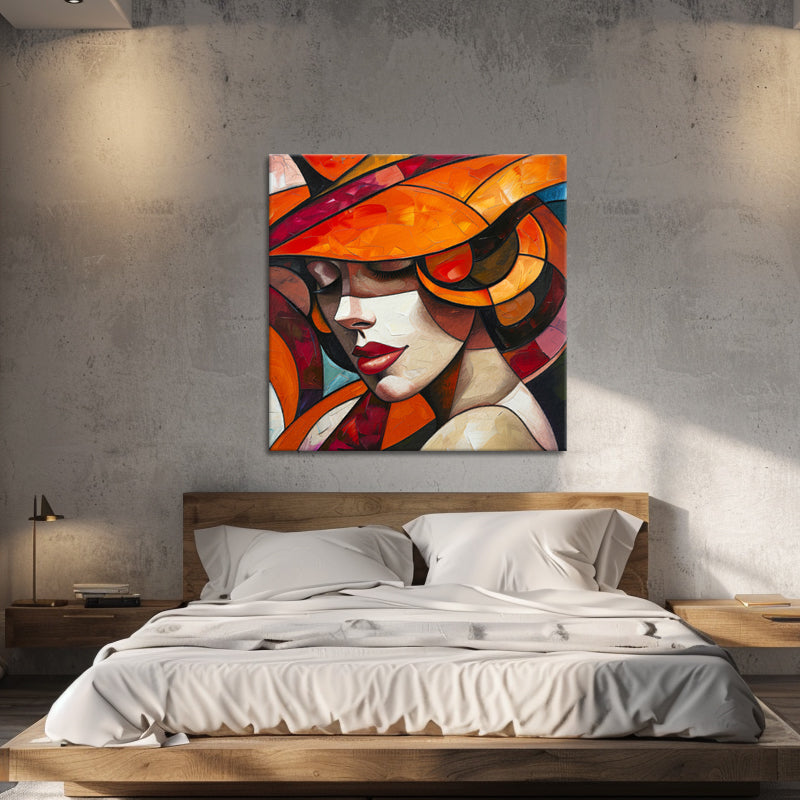 Frau mit orangefarbenem Hut