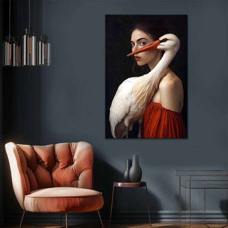 Gemälde Frau mit Storch III