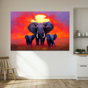 Elefantenfamilie bei Sonnenuntergang
