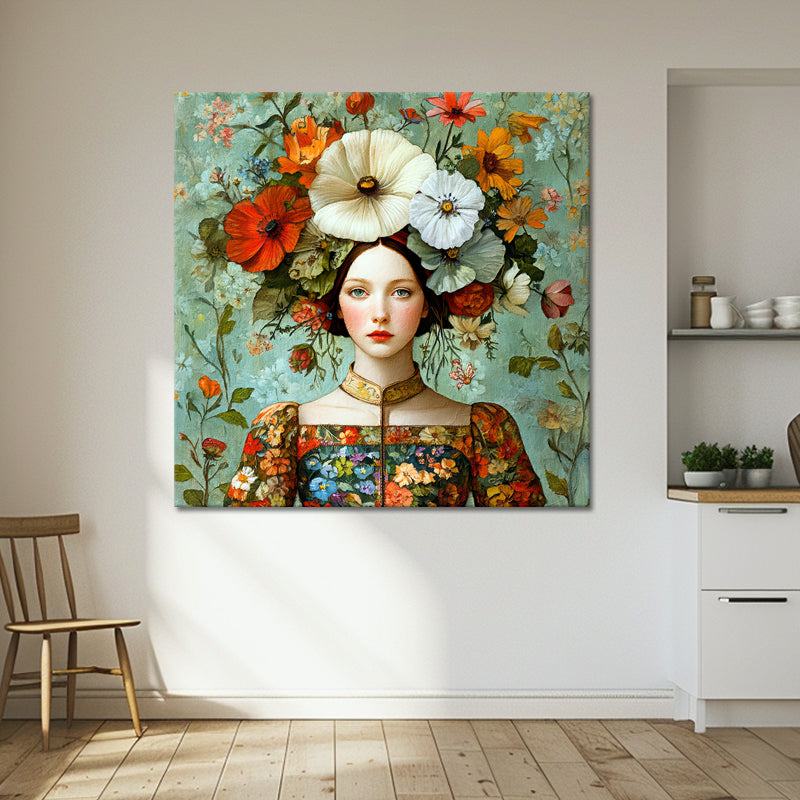 Frau mit Vintage-Blumen