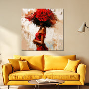 Frau mit roten Blumen