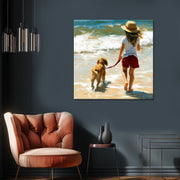 Mädchen mit Hund am Strand