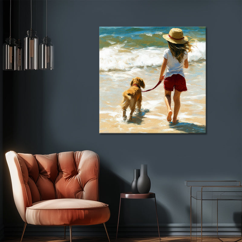 Mädchen mit Hund am Strand