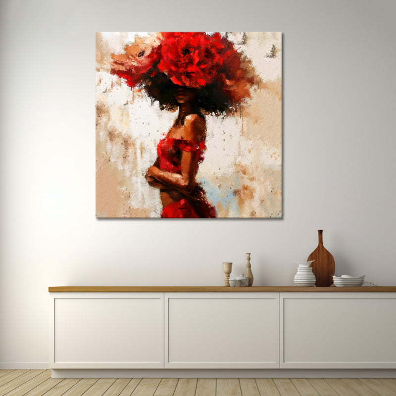Frau mit roten Blumen