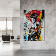Graffiti asiatische Frau im Kimono