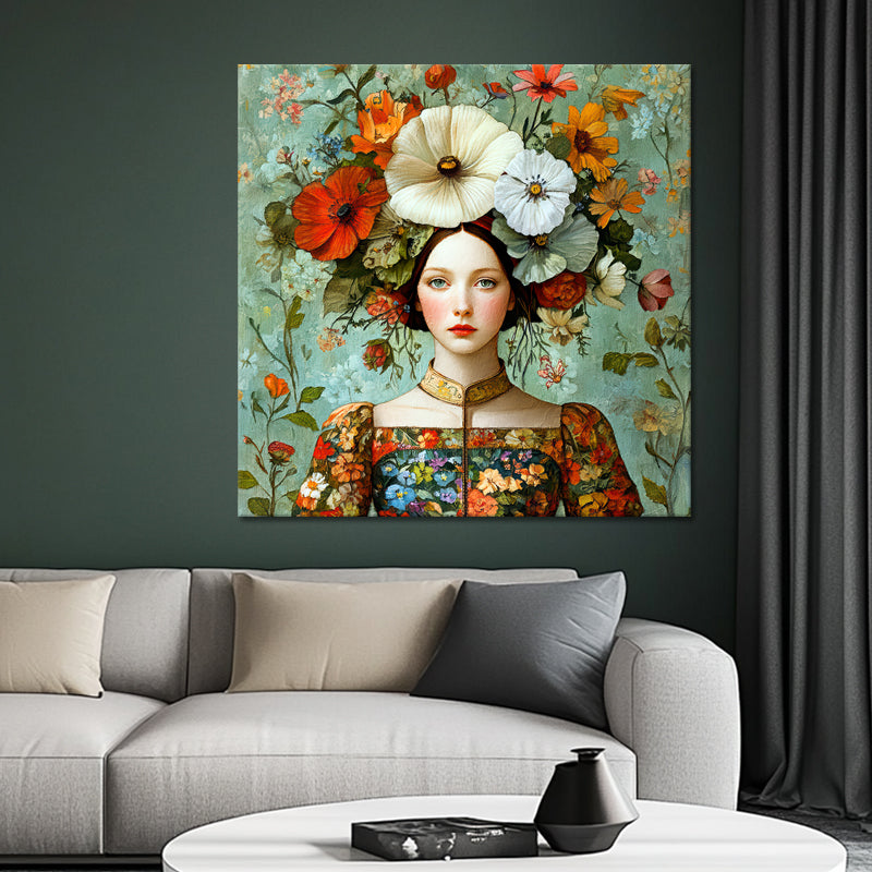 Frau mit Vintage-Blumen