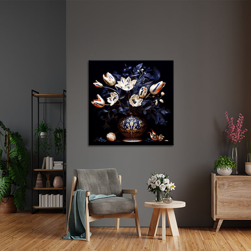 Blumen im Delfter-Blau-Stil