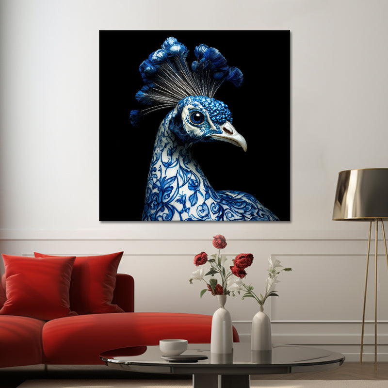 Pfau in Delfter Blau