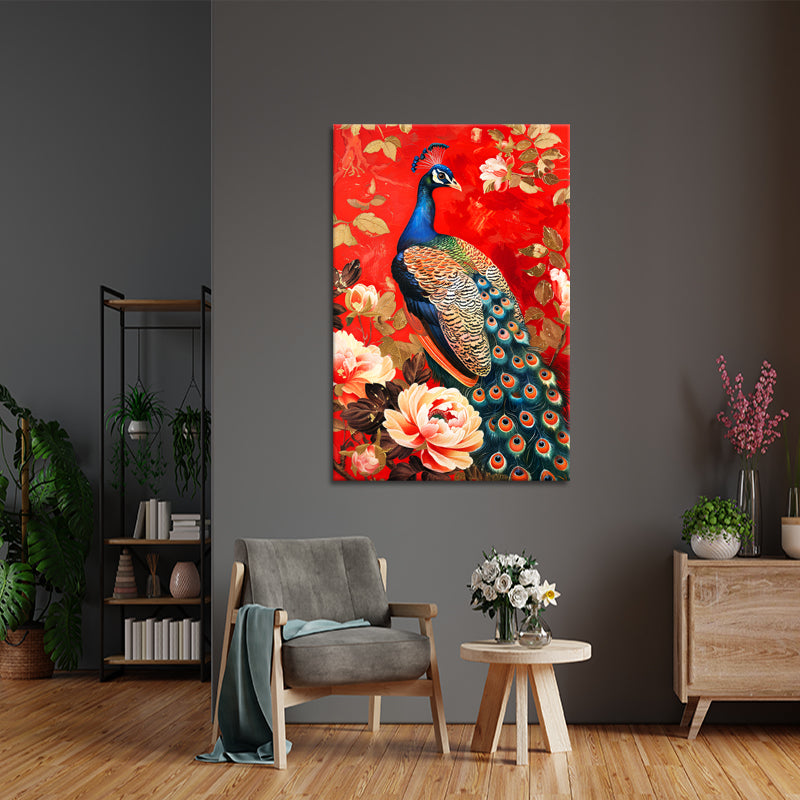 Pfau in Rot