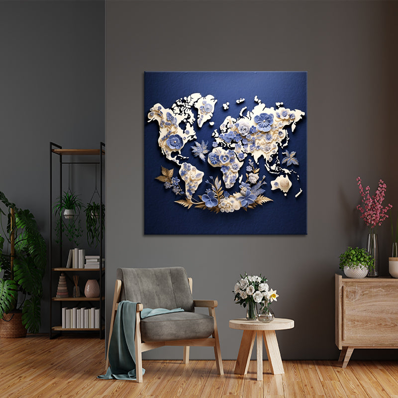 Karte - Welt - Delfter Blau