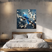 Vogel auf Ast mit Blumen